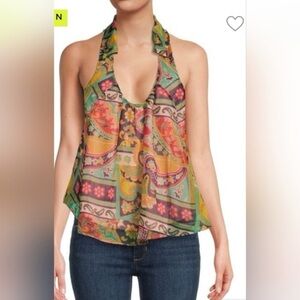 FREE PEOPLE Strawberry Tank Meadow Combo Flowy Lined Bohemian Tank - Size S